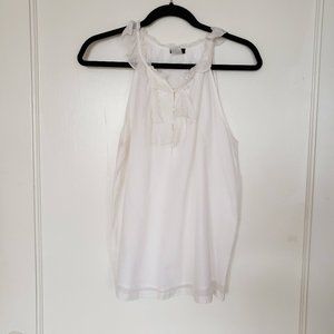J. Crew White Ruffle Tank Top Size M Linen Blend Sleeveless Blouse